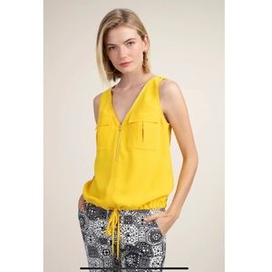 NWT Trina Turk Zipper V Neck Buttercup Yellow Sleeveless Top